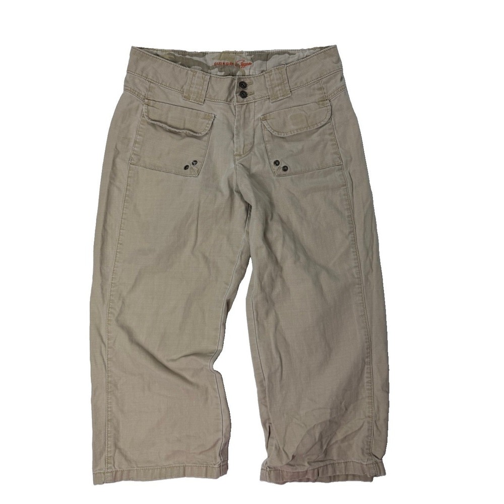 Women's Riders Cargo Y2K Capri Pants Size 7 30 In Waist Tan 100% Cotton